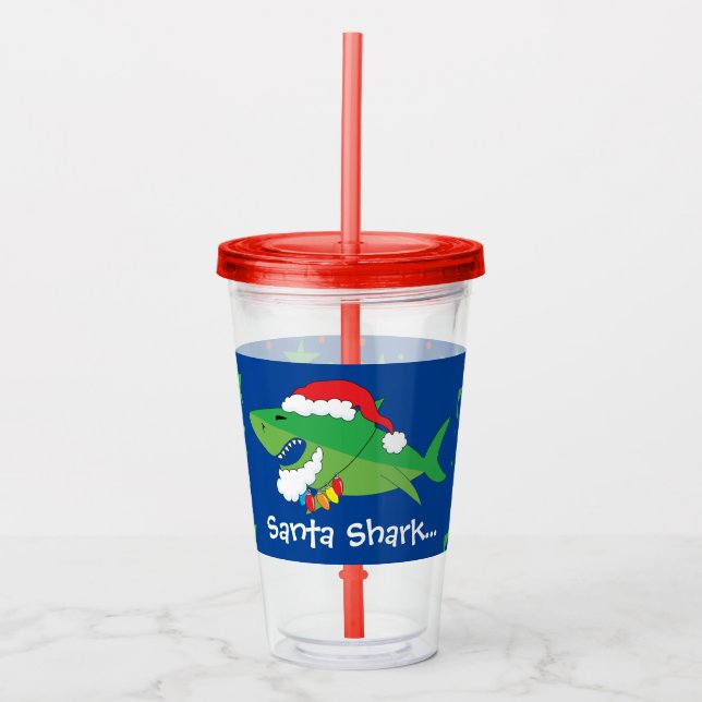 Weihnachts Acrylic Tumbler 16 oz Santa Shark Acryltrinkbecher (Vorderseite)