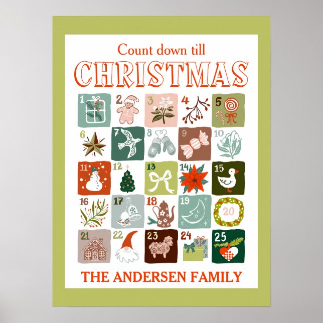 Weihnachts-Adventskalender Countdown Poster (Vorne)