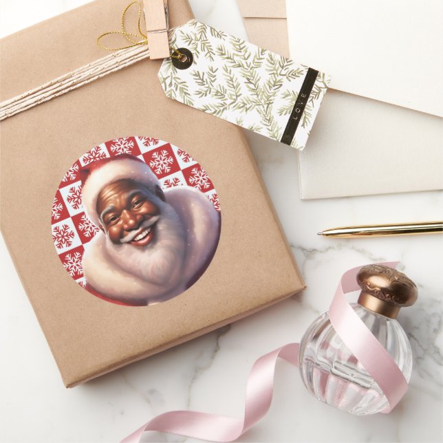 Weihnachts-Afroamerikaner Jolly Santa Claus, Runder Aufkleber (Schenken)