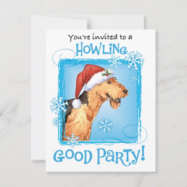 Weihnachts Airedale Urlaub Einladung (Vorderseite)