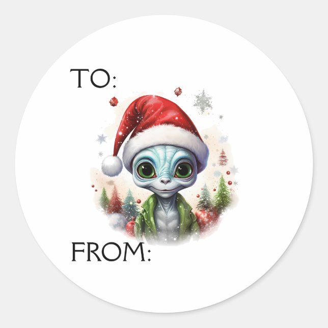 Weihnachts Alien Geschenk an Runder Aufkleber (Vorderseite)