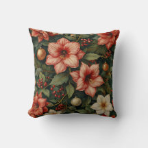 Weihnachts-Amaryllis- und Ornamente-Blumenkissen