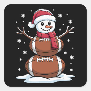 Weihnachts American Football Snowman Xmas Sport Quadratischer Aufkleber