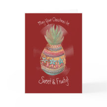 Weihnachts Ananas-Karte in Dunkelrot