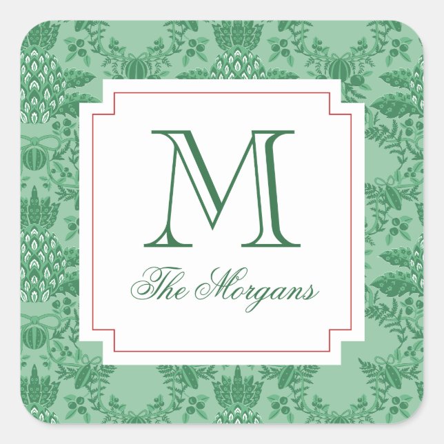 Weihnachts Ananas Ornamente Monogramm Geschenk Quadratischer Aufkleber (Vorderseite)