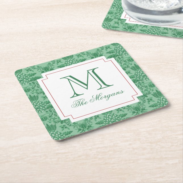 Weihnachts Ananas-Ornamente Monogramm Rechteckiger Pappuntersetzer (angewinkelt)