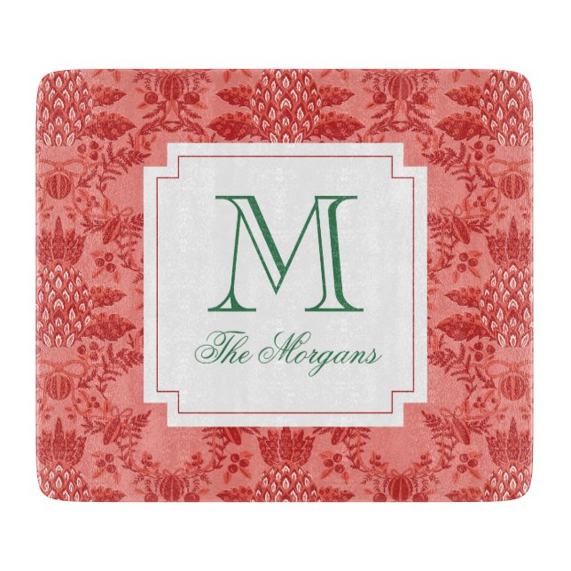 Weihnachts Ananas-Ornamente Monogramm Schneidebrett (Vorderseite)