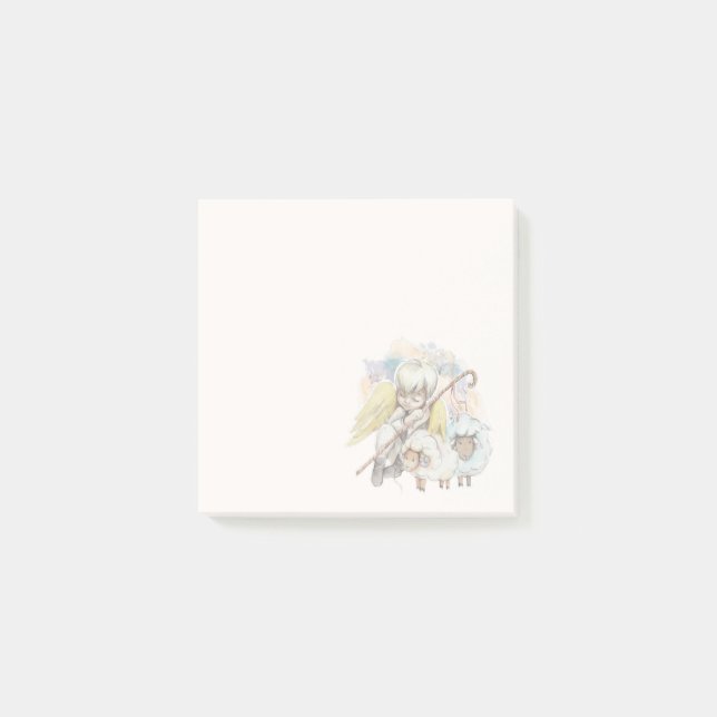 Weihnachts-Angel-Hirte mit Lämmern Post-it Klebezettel (Vorderseite)