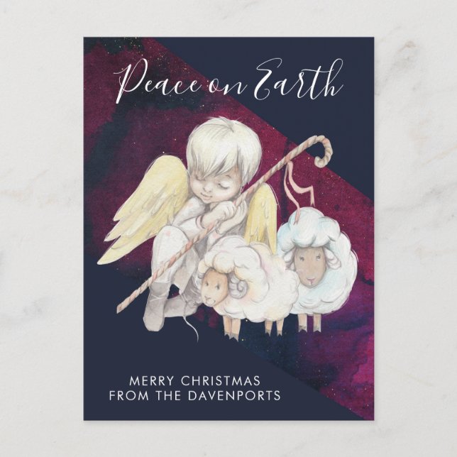 Weihnachts-Angel-Hirte mit Lämmern Urlaub Postkarte (Vorderseite)
