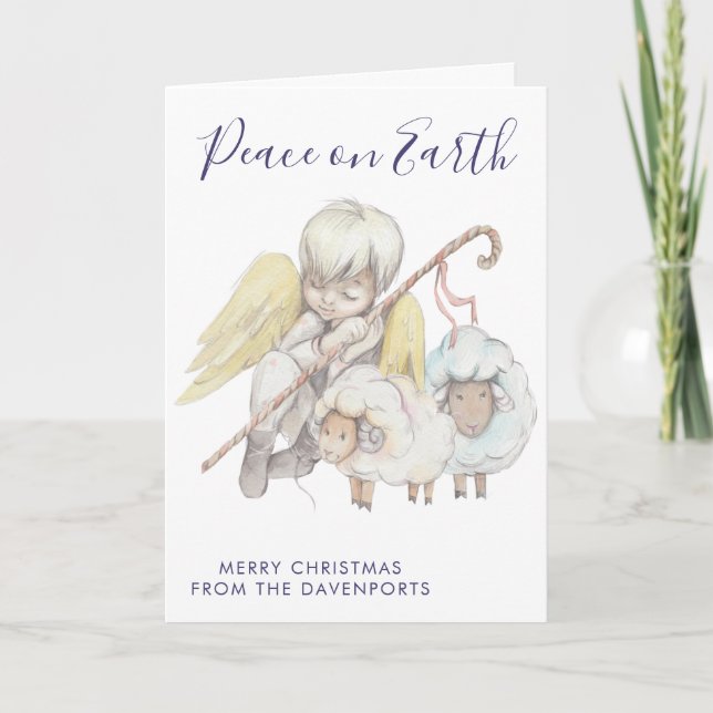 Weihnachts-Angel-Hirte mit Schafurlaub Karte (Vorderseite)