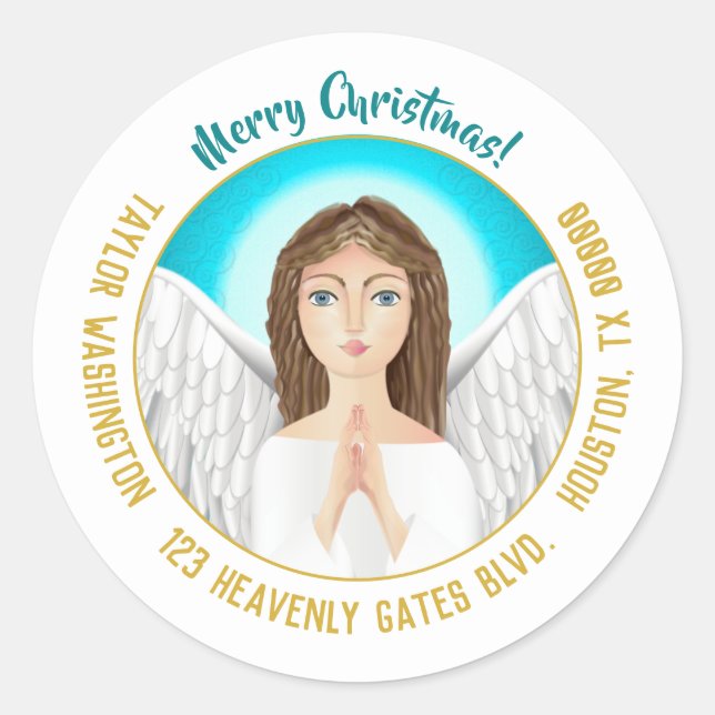 Weihnachts-Angel-Holiday-Rücksendeadresse Runder Aufkleber (Vorderseite)