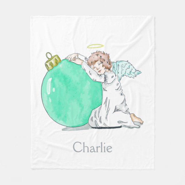 Weihnachts-Angel-individuelle Name-Fleecedecke Fleecedecke (Vorderseite)