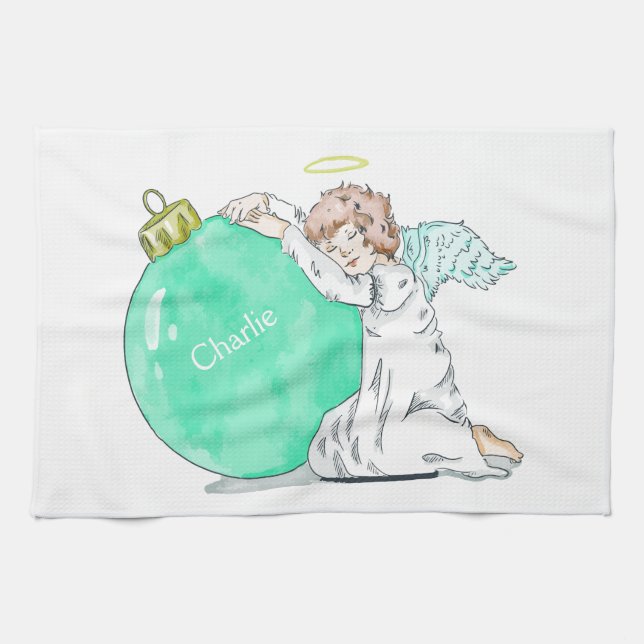 Weihnachts-Angel-individuelle Name Handtuch (Horizontal)