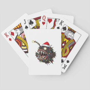 Weihnachts-Anglerfisch Lophius Santa Hut Feiertag Spielkarten
