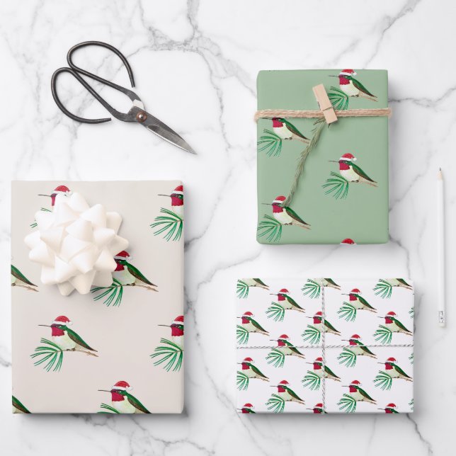 Weihnachts-Anna's Hummingbird-Wrapping Paper Sheet Geschenkpapier Set (Vorderseite)
