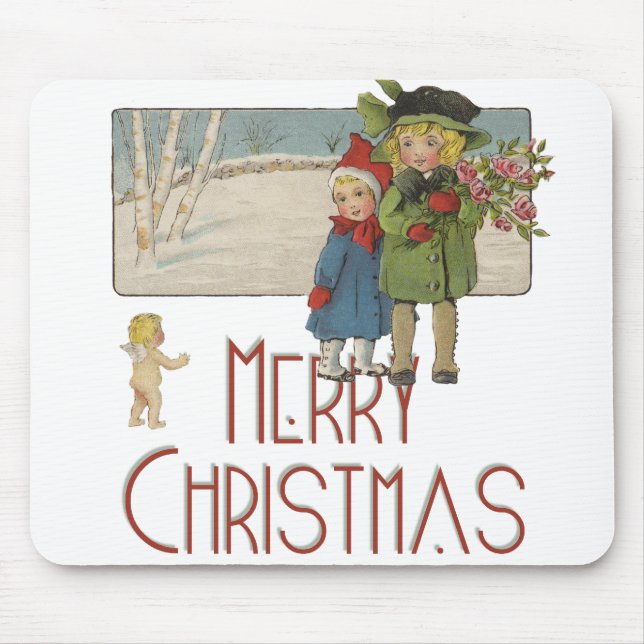 Weihnachts-Antique-KinderIllustration 1920 Mousepad (Vorne)