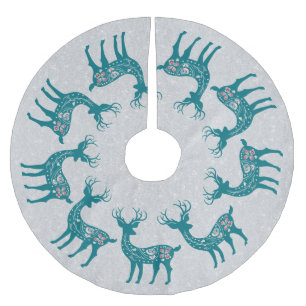 Weihnachts-Aquamarin-Rentier-Muster Silberer Glitz Polyester Weihnachtsbaumdecke