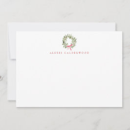 Weihnachts-Aquarell-Kranz mit roter Schleife Mitteilungskarte