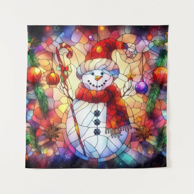 Weihnachts-Aquarellband aus festem Glas Wandteppich (Vorderseite)