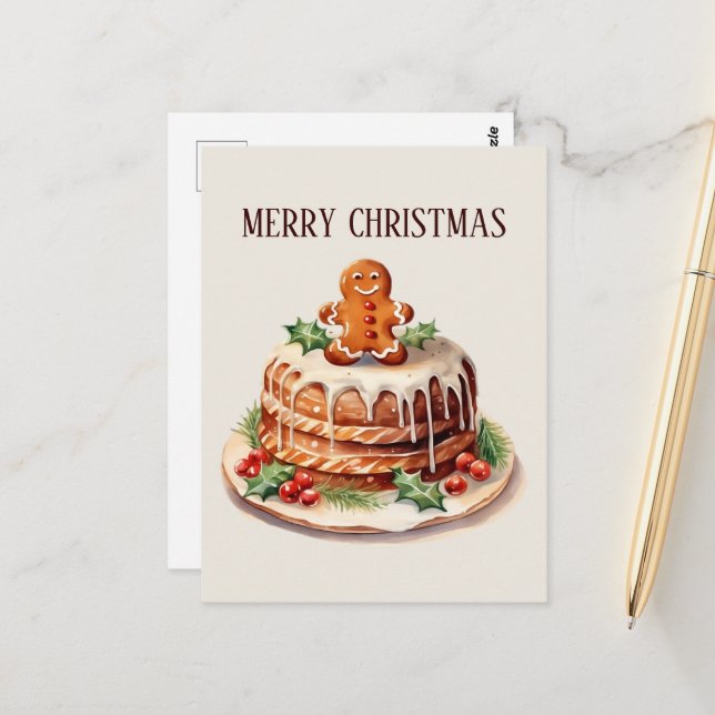 Weihnachts Aquarellkuchen ergänzen Text Postkarte (Vorderseite/Rückseite Beispiel)