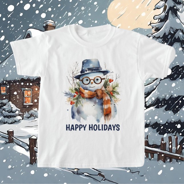Weihnachts-Aquarellsnowman fügt Text hinzu T-Shirt (Von Creator hochgeladen)