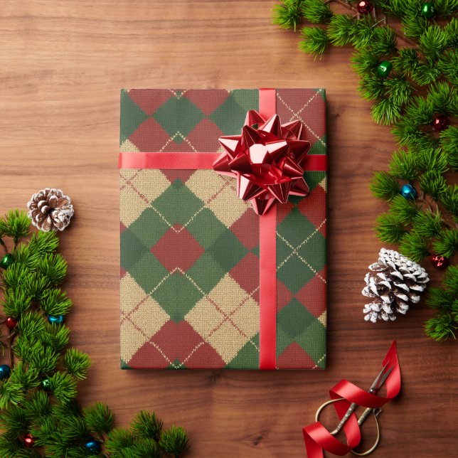 Weihnachts-Argyle-Karomuster  Geschenkpapier (Feiertagsgeschenk)