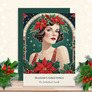 Weihnachts Art Deco Inspiriert Portrait Lady Retro Feiertagskarte