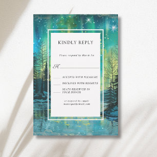 Weihnachts-Aurora-Waldsee-Hochzeitsnacht Himmel RSVP Karte