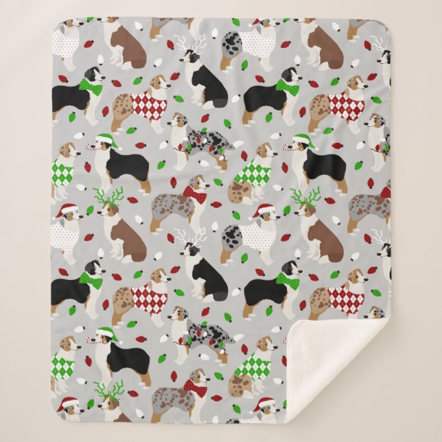 Weihnachts-Australian Shepherd Sherpa Blanket Sherpadecke (Vorderseite)