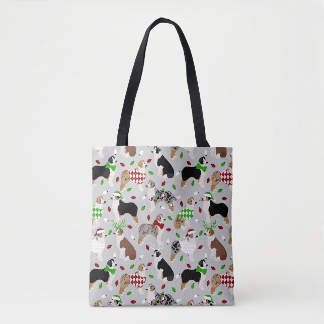 Weihnachts-Australian Shepherd Tote-Tag Tasche (Vorderseite)