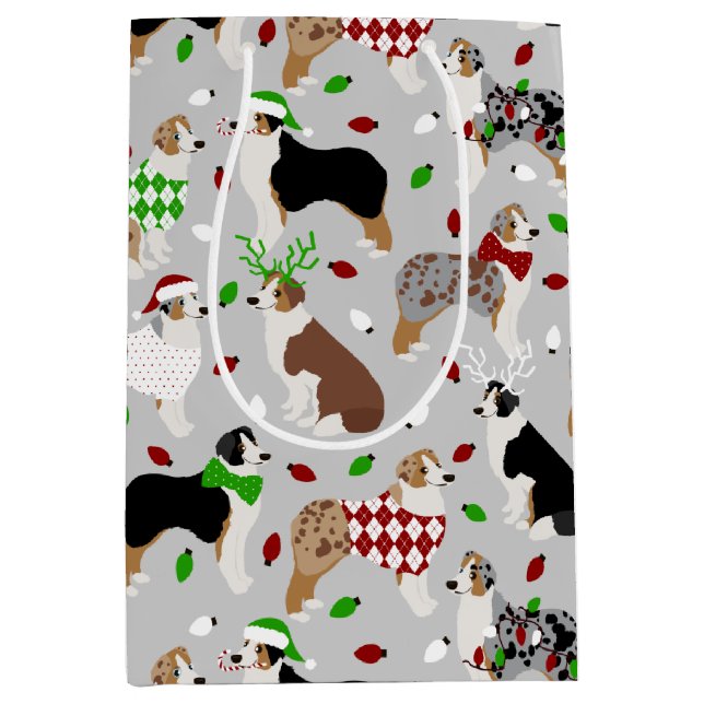 Weihnachts Australische Shepherd Mittlere Geschenk Mittlere Geschenktüte (Vorderseite)
