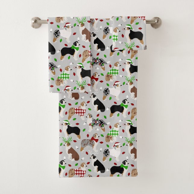 Weihnachts-Australisches Shepherd-Badetuch-Set Badhandtuch Set (Insitu)