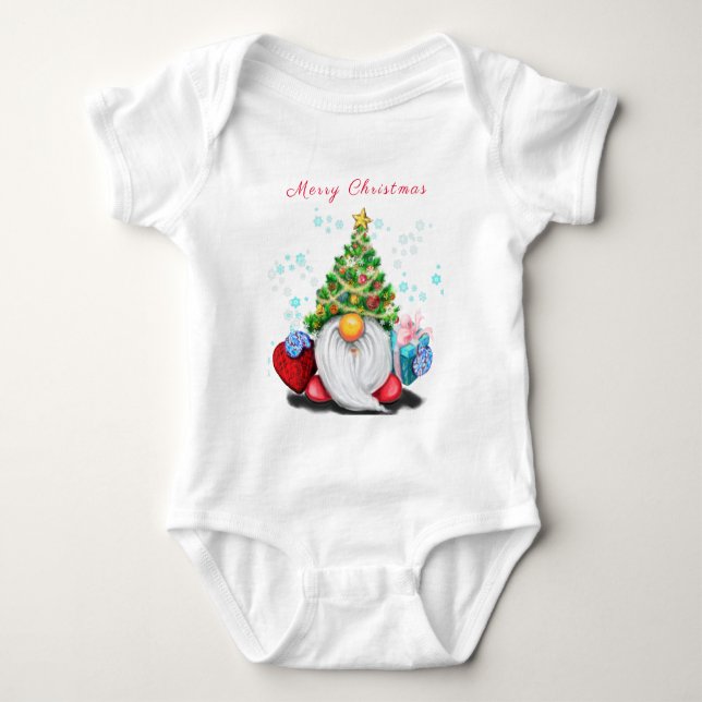 Weihnachts-Baby-Bodysuit-Gnome mit Geschenk für Si Baby Strampler (Vorderseite)