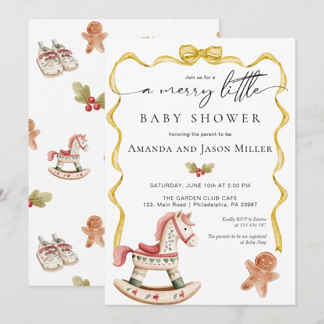 Weihnachts-Baby-Dusche elegant neutrales Gold Save The Date (Vorne/Hinten)