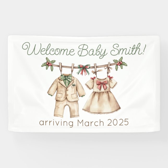Weihnachts-Baby-Dusche Geschlecht enthüllt Banner (Horizontal)