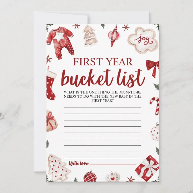 Weihnachts-Baby-Dusche im ersten Jahr Bucket List- Einladung (Vorderseite)
