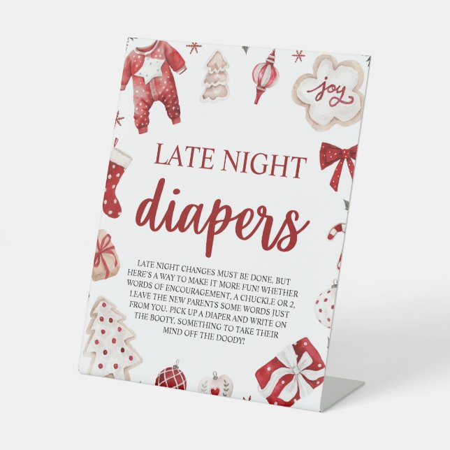 Weihnachts-Baby-Dusche Späte-Nacht-Windeln Sockelschild (Vorderseite)