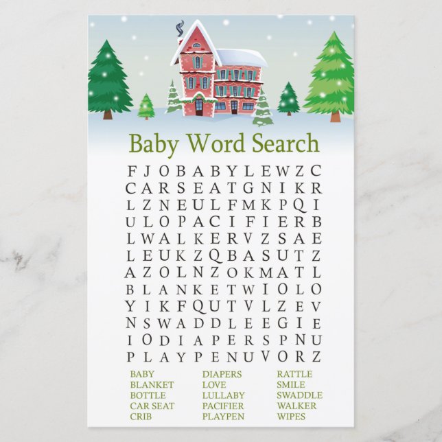 Weihnachts-Baby-Dusche Word Suchspiel (Vorderseite)