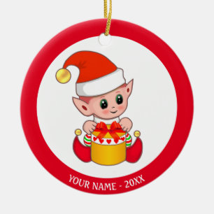 Weihnachts-Baby-Elf & Benutzerdefinierter Name Keramik Ornament