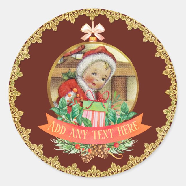 Weihnachts-Baby-Gender zeigen Red Gold Gold Runder Aufkleber (Vorderseite)