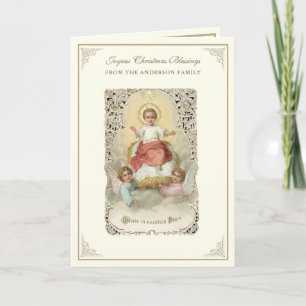 Weihnachts-Baby-Jesus Poinsettien Rosenkranz Feiertagskarte