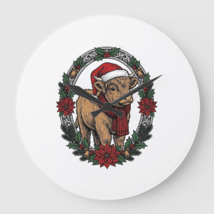Weihnachts-Baby-Kalb-Vintage-Stich-Holiday-Shirt Große Wanduhr