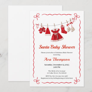 Weihnachts-Baby-Shower Santa-Kleidung Rot & Weiß Einladung