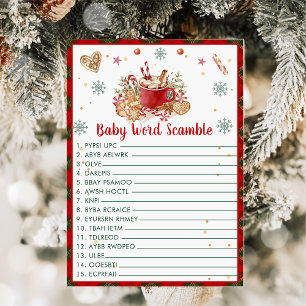 Weihnachts-Baby-Wort-Scamble-Baby-Shower-Spielkart Einladung