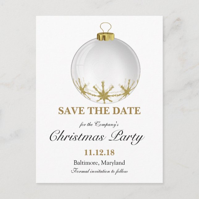 Weihnachts-Ball-Star-Party Save the Date Ankündigungspostkarte (Vorderseite)