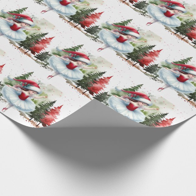 Weihnachts-Ballerina-Girl im Pinienwald Geschenkpapier (Ecke)