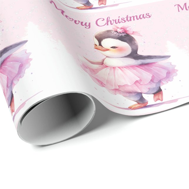 Weihnachts Ballerina Penguin Pink Geschenkpapier (Rolleneckpunkt)