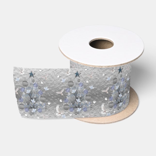 Weihnachts-Band, frohe Weihnachten Blau Silber Satinband (Spule)