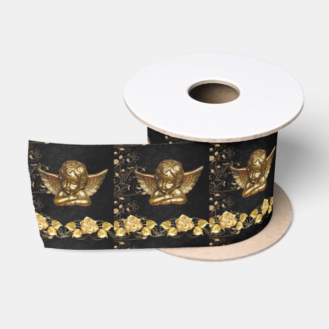 Weihnachts-Band, frohe Weihnachts-Gold-Engel Satinband (Spule)
