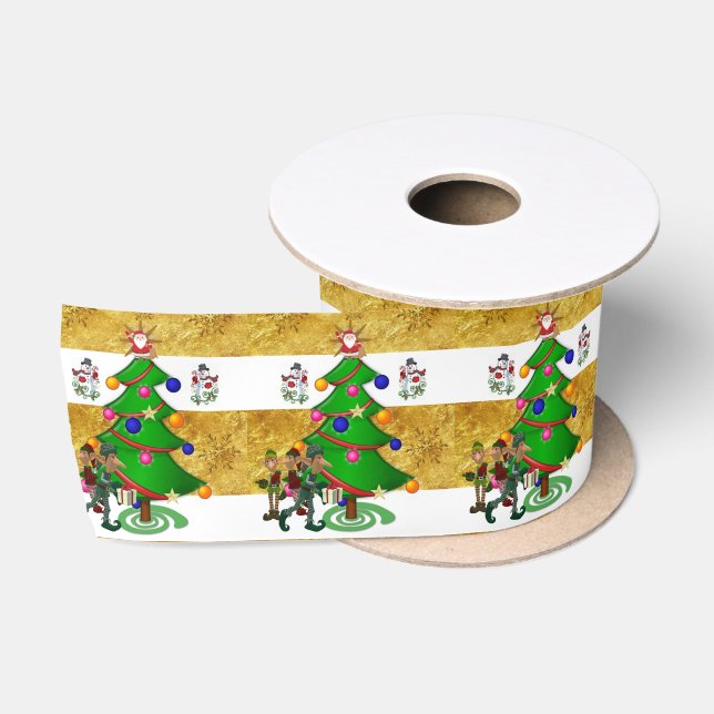 Weihnachts-Band, frohe Weihnachts-Snowman-Elf Satinband (Spule)